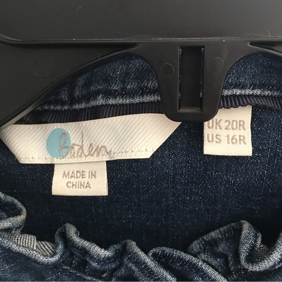 Biden Ruffle Collar & Trim Button Down Denim Shirt Dress Sz 16R - Picture 8 of 10